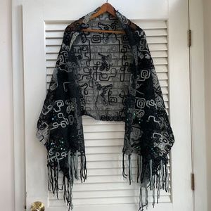 Kaisilk Black and White Silk Scarf 60 x 25